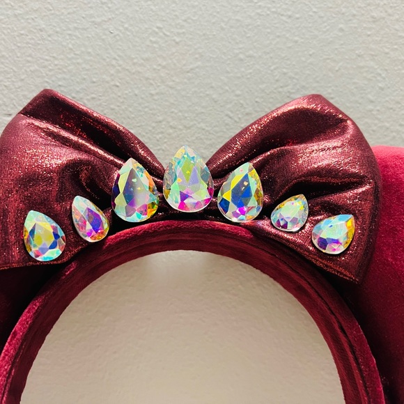 Disney Ears Rhinestones Cranberry Handmade - Picture 3 of 3